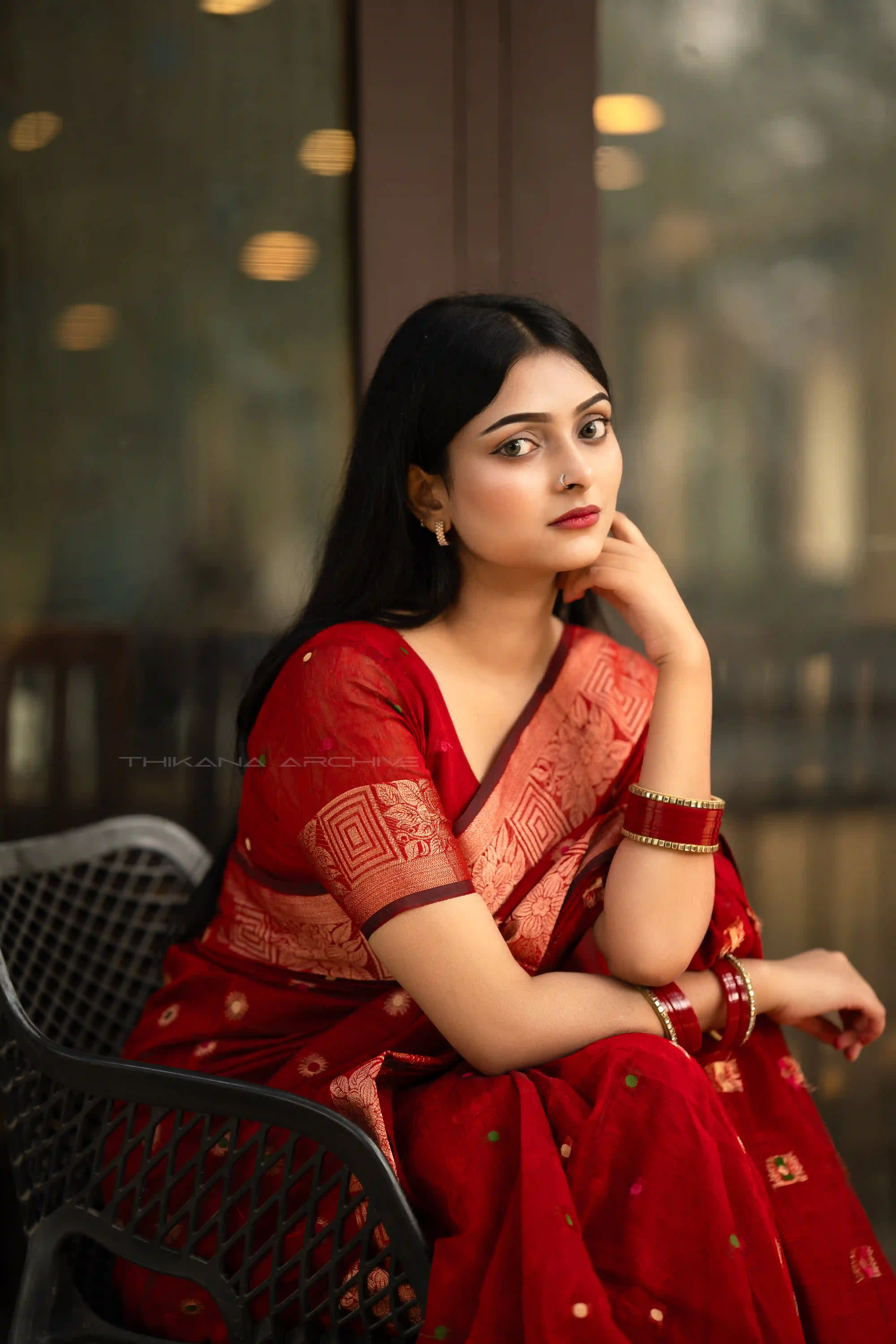 Nirjhora – Premium Organza Jamdani Saree With Blouse Pices (Red)