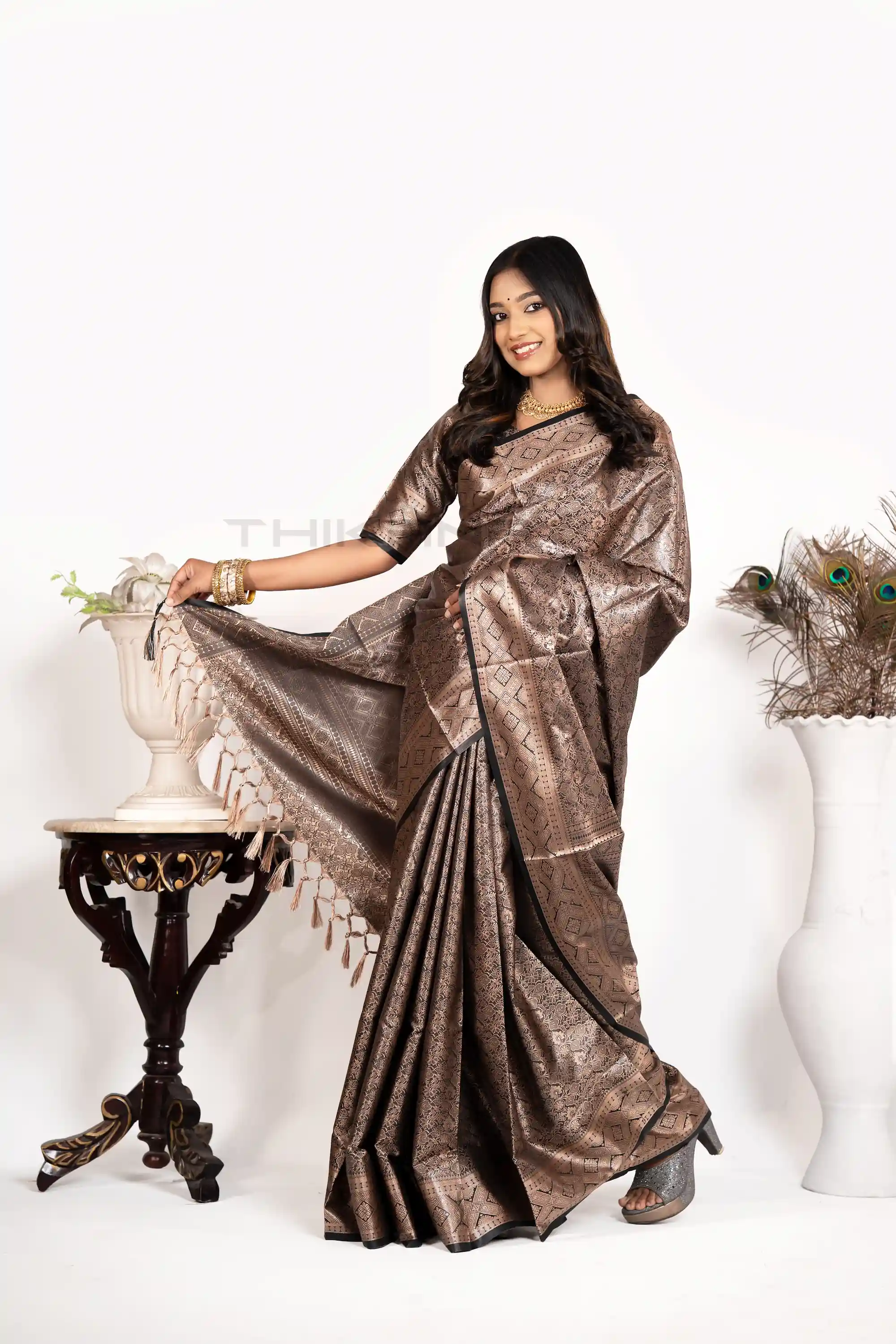 Swarnika-Soft Banarasi Inspiered Saree With Blouse Piece (Coffee Gold)