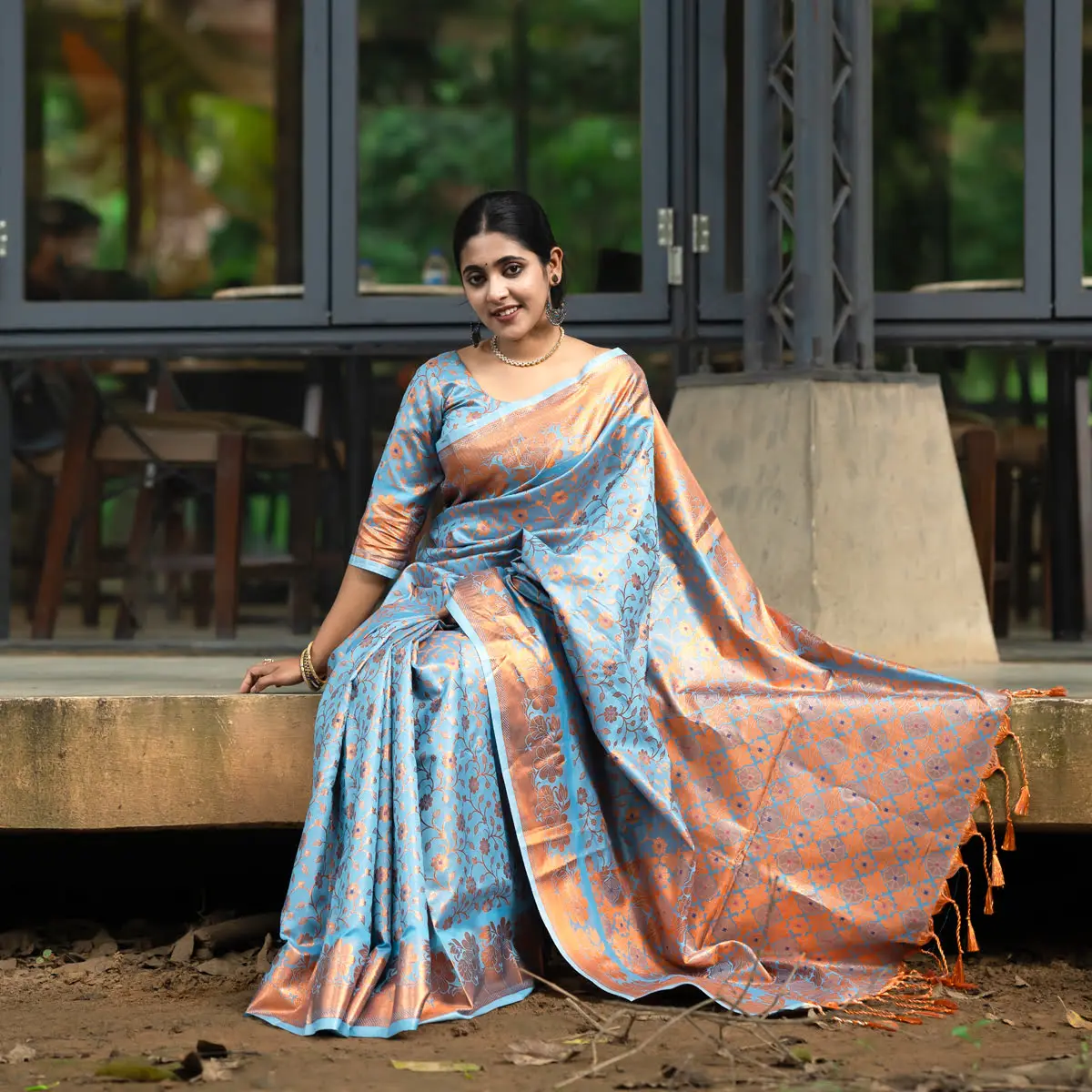 Ruptara-Soft Silk with Blouse Pices-Ice Blue