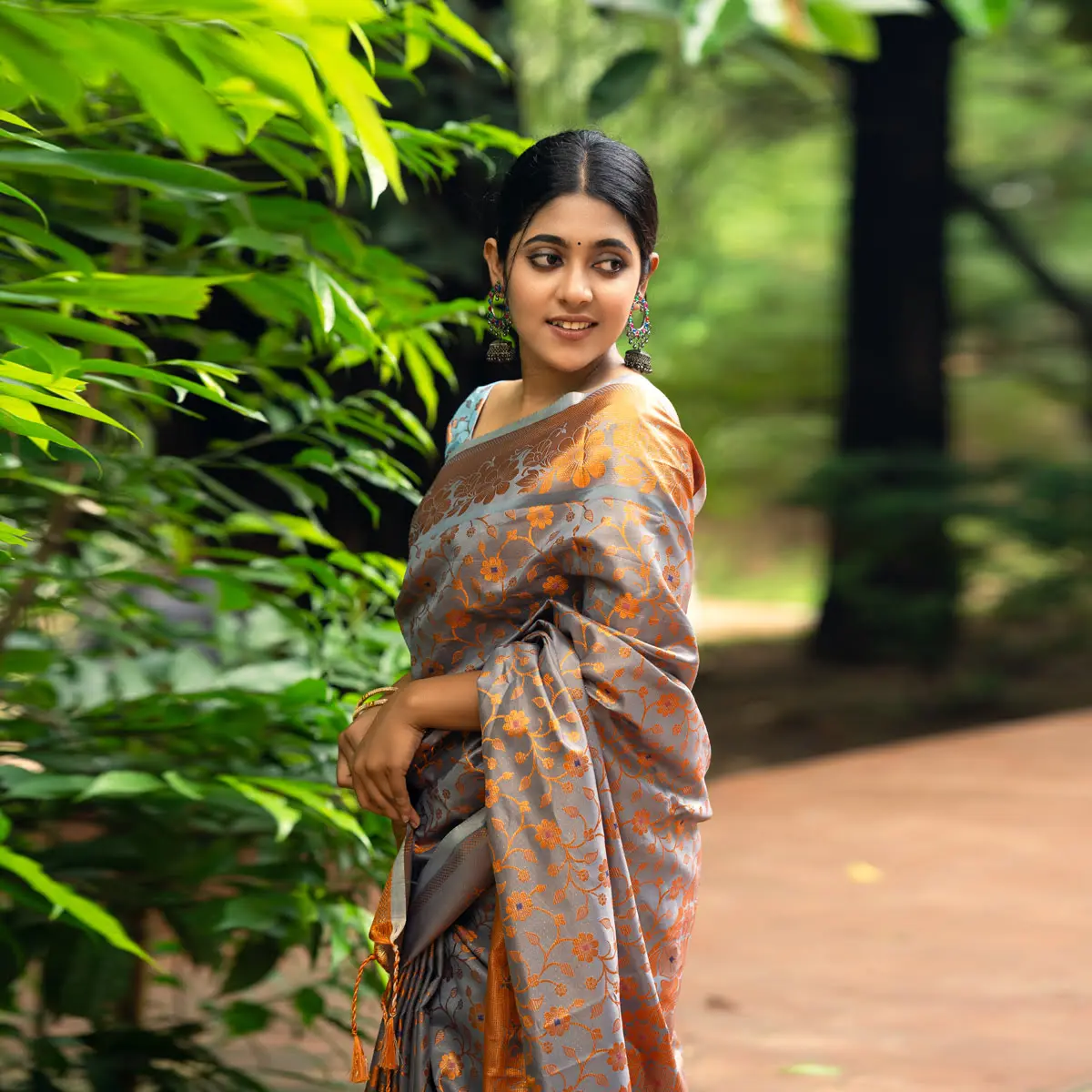 Ruptara-Soft Silk with Blouse Pices-Ash Blue