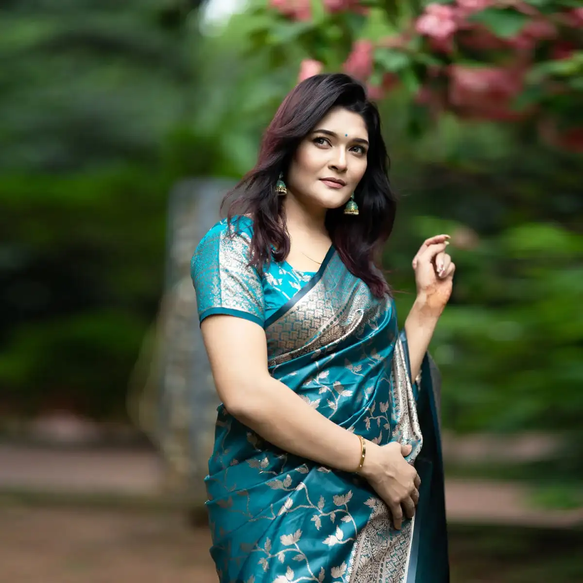 Chandralata-Half Silk with Blouse Pices-Teal Blue