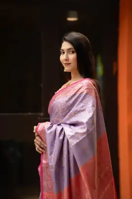 Charulata-Lavender Mist Saree – Elegant Half Silk Festive Saree