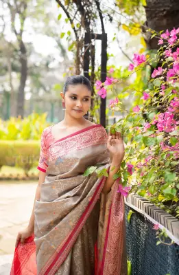 Charulata-Desert Gold Saree – Elegant Half Silk Festive Saree