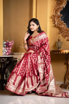 Aruna-Rich Maroon Banarasi Katan Silk Saree (With Blouse Piece)
