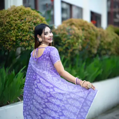 Half Silk-Jamdani Saree-Lavender