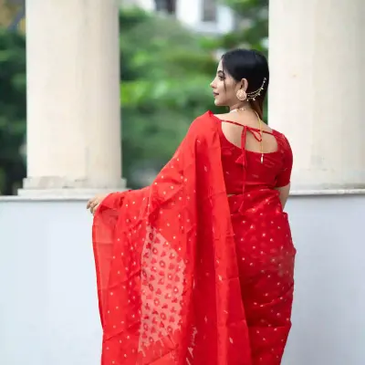 Half Silk-Jamdani - Red
