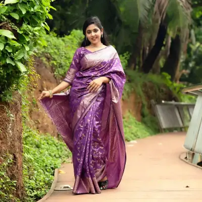 Chandralata-Half Silk with Blouse Pices-Purple