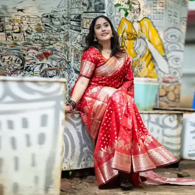 Brishti Katan Saree-With Blouse Piece-Maroon