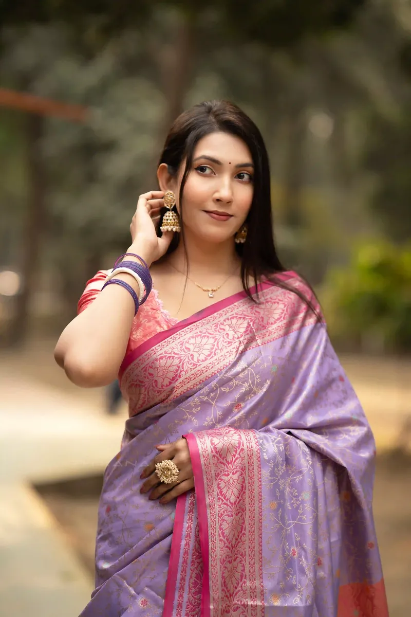 Charulata - Soft Silk Saree - Lavender Mist