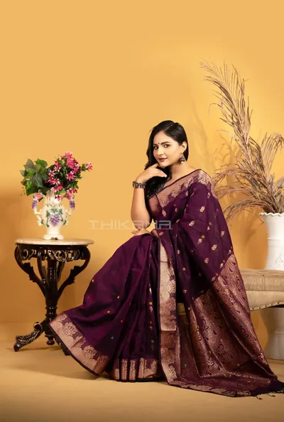 Mohona - Pure Cotton Jamdani With Blouse Piece - Wine Purple