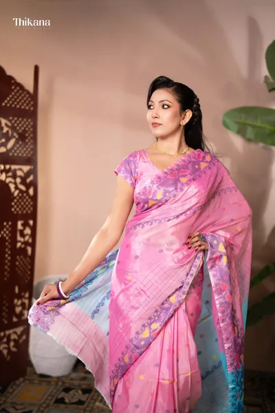 Urvashi - Ultra Soft Pure Handloom Cotton Saree with Blouse Piece - Baby Pink