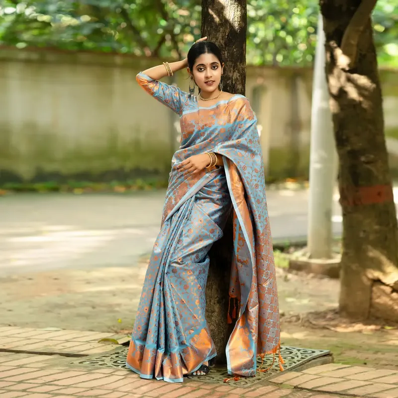 Ruptara - Soft Silk Saree with Blouse Piece - Ice Blue