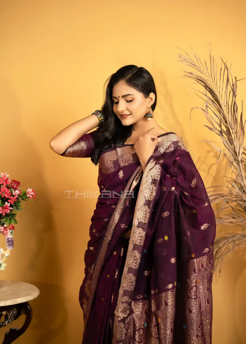 Mohona - Pure Cotton Jamdani With Blouse Piece - Wine Purple