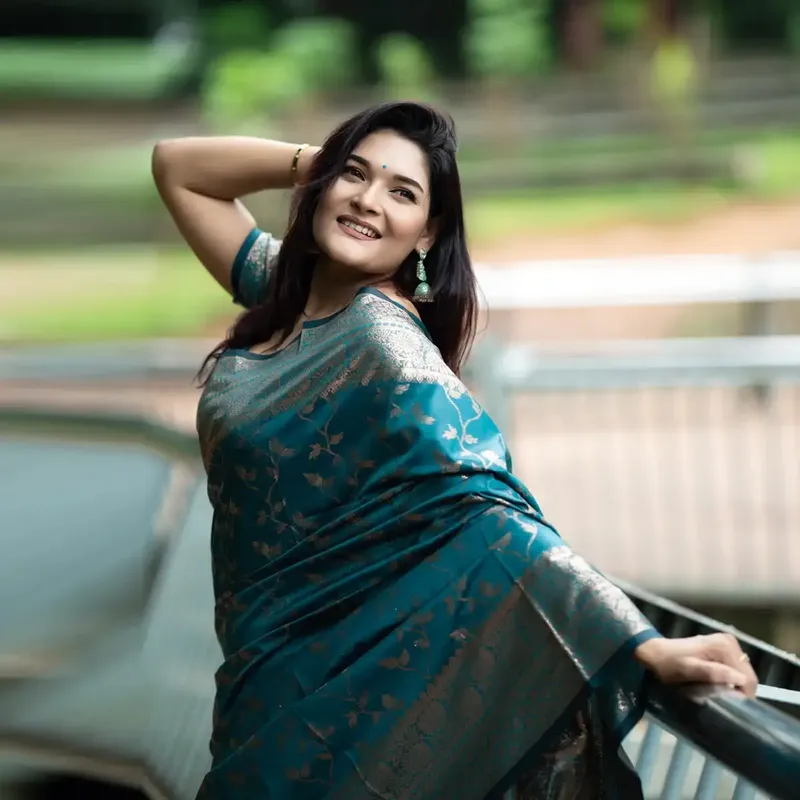 Chandralata - Half Silk Saree with Blouse Pices - Teal Blue