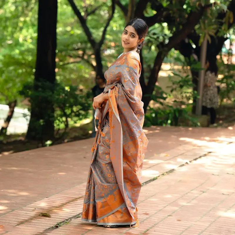 Ruptara - Soft Silk Saree with Blouse Piece - Ash Blue