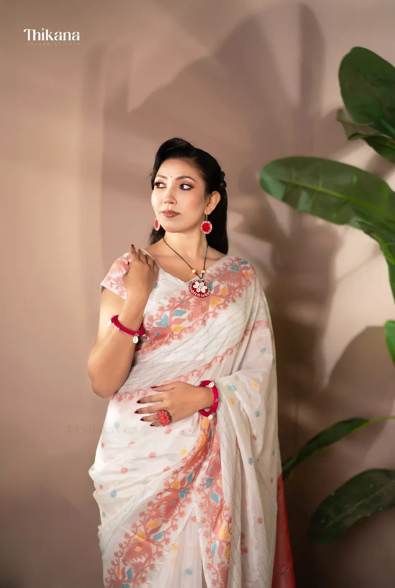 Urvashi - Ultra Soft Pure Handloom Cotton Saree With Blouse Piece - Off White
