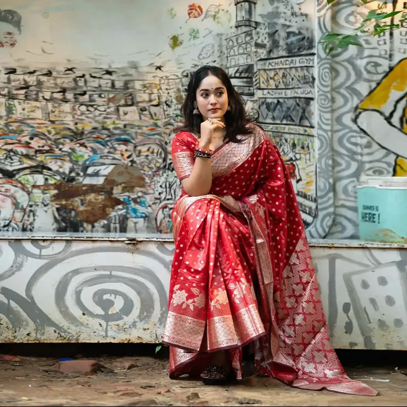 Brishti Katan - Saree with Blouse Piece - Deep Maroon