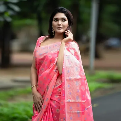 Moharani Katan - Saree With Blouse Piece - Rose Pink