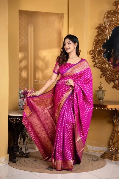 Bodhuboron - All-over Zari Premium Saree With Blouse Piece - Royal Magenta