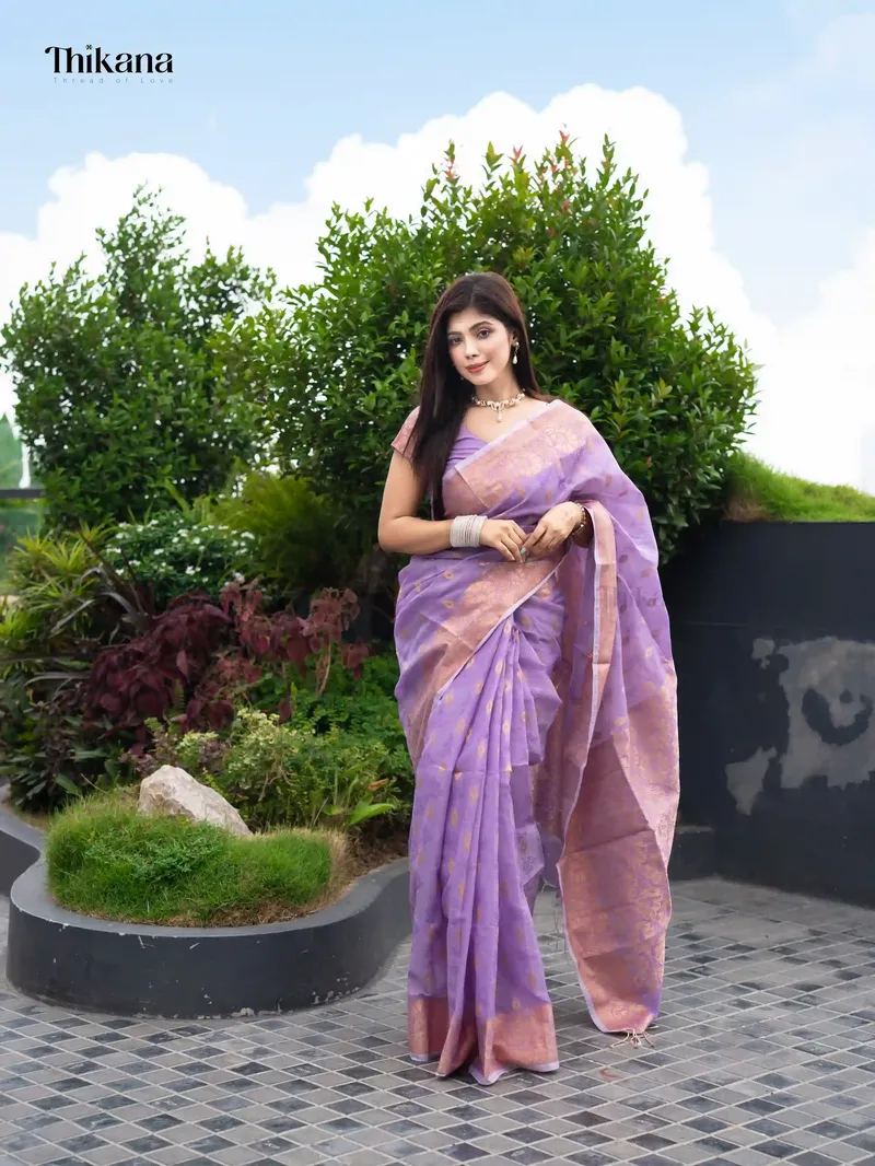Ruprekha - Tencel Blend Jamdani Saree with Blouse Piece - Lavender