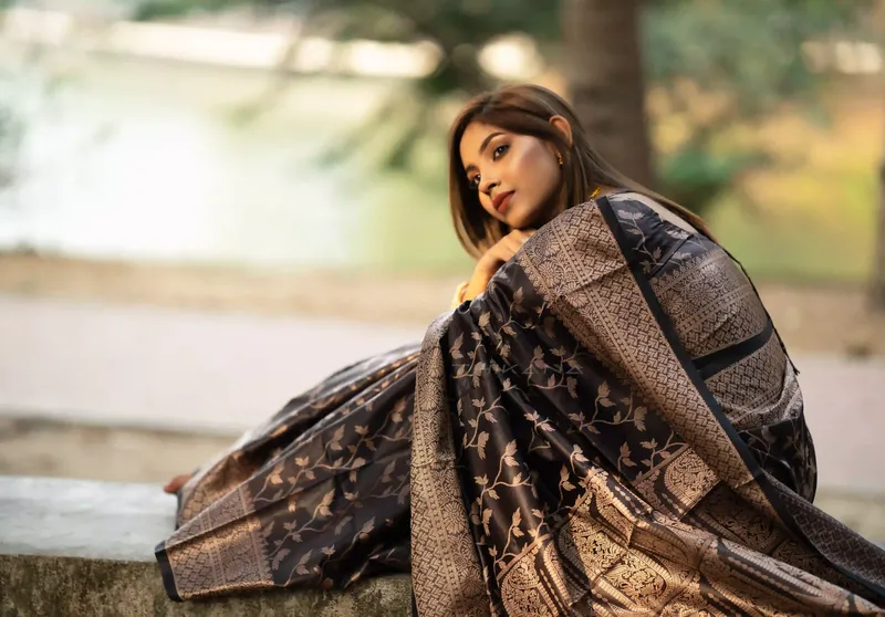 Chandralata - Half Silk Saree with Blouse Pices - Coffee
