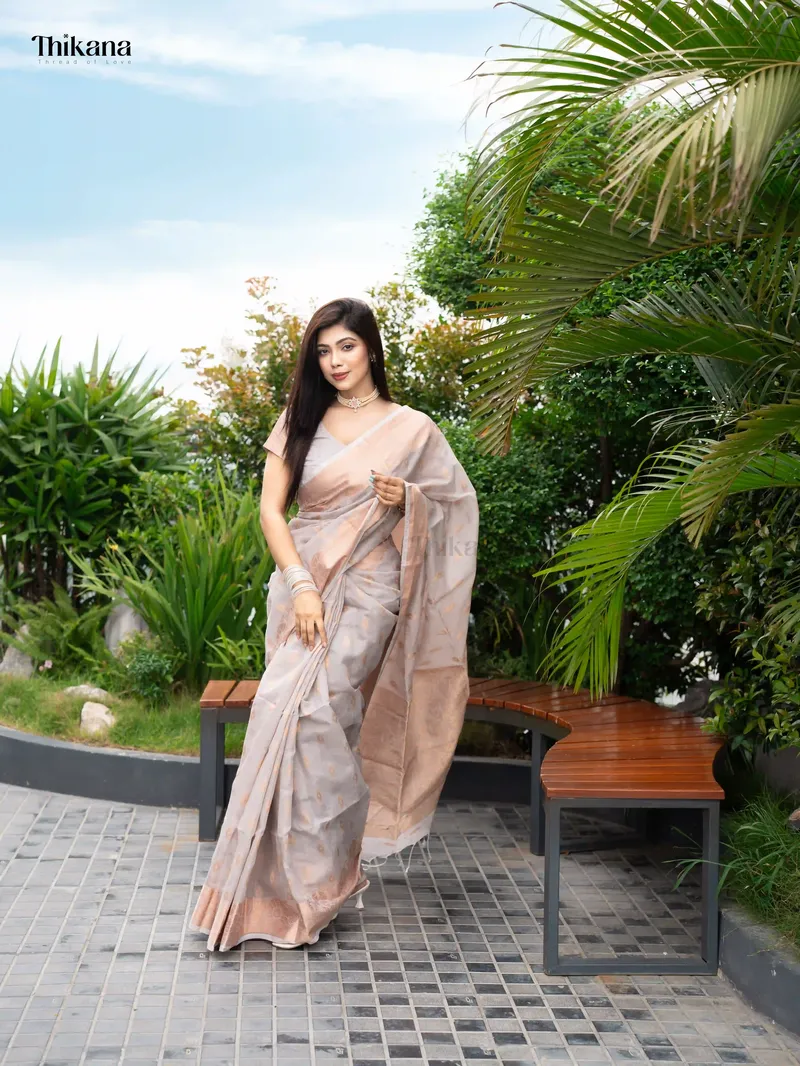 Ruprekha - Tencel Blend Jamdani Saree with Blouse Piece - Ash Rose