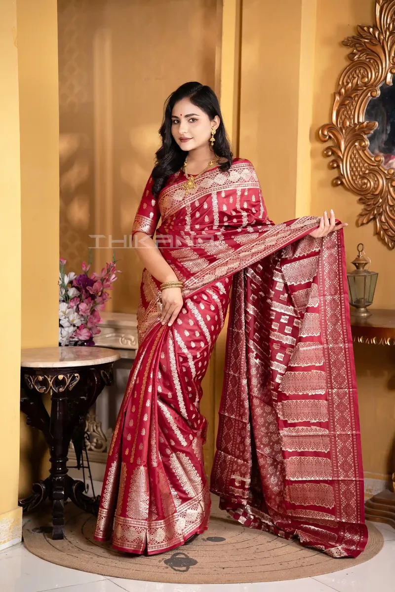 Aruna - Banarasi Katan Silk Saree With Blouse Piece - Rich Maroon